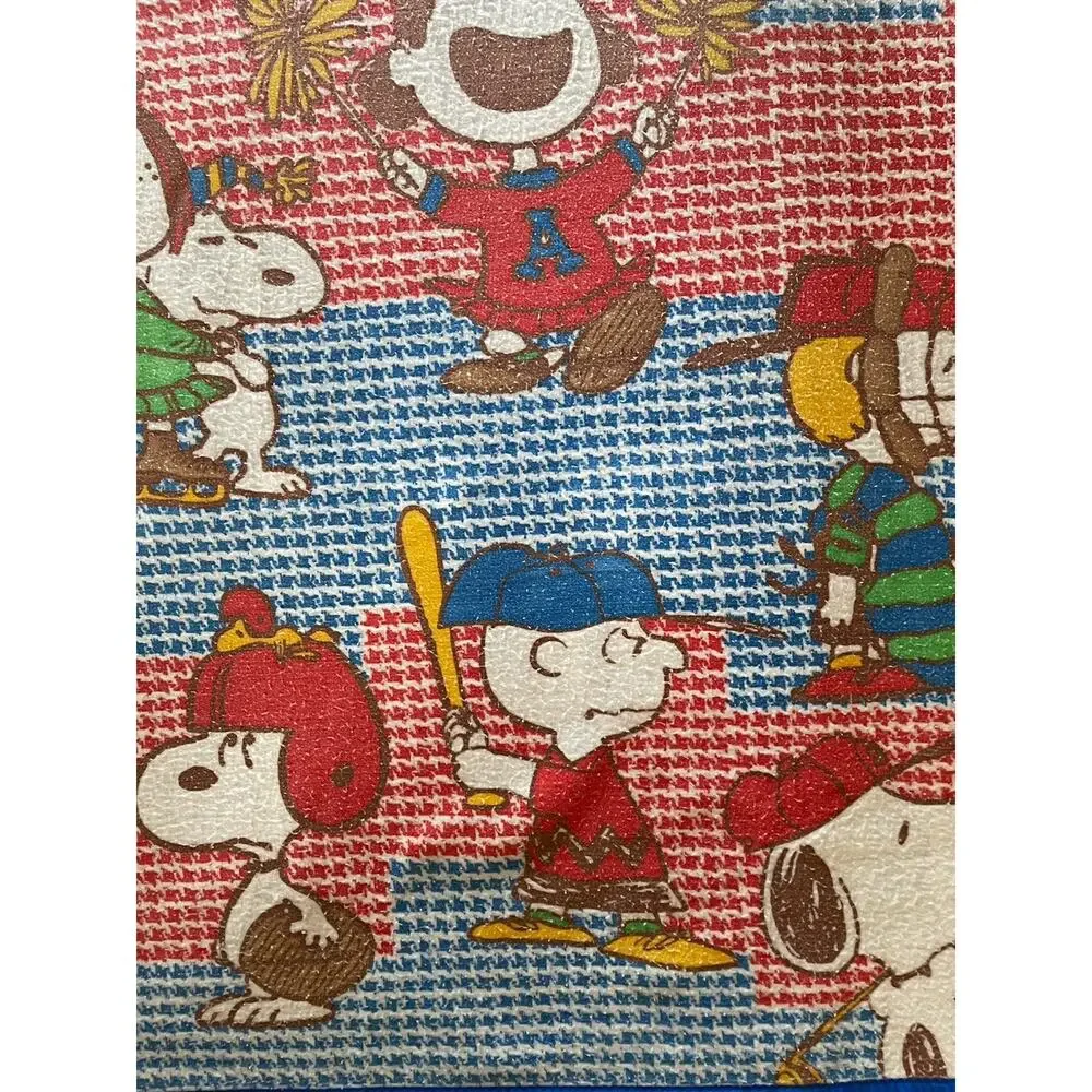 Vintage Peanuts Snoopy Acrylic Blanket – Cheer Baseball Lucy Charlie Satin Trim
